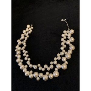 AK Signed Necklace 2 Strand Faux Pearl Chunky